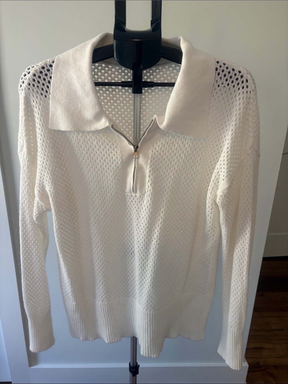 Women’s Cream Half-Zip Open-Knit Sweater